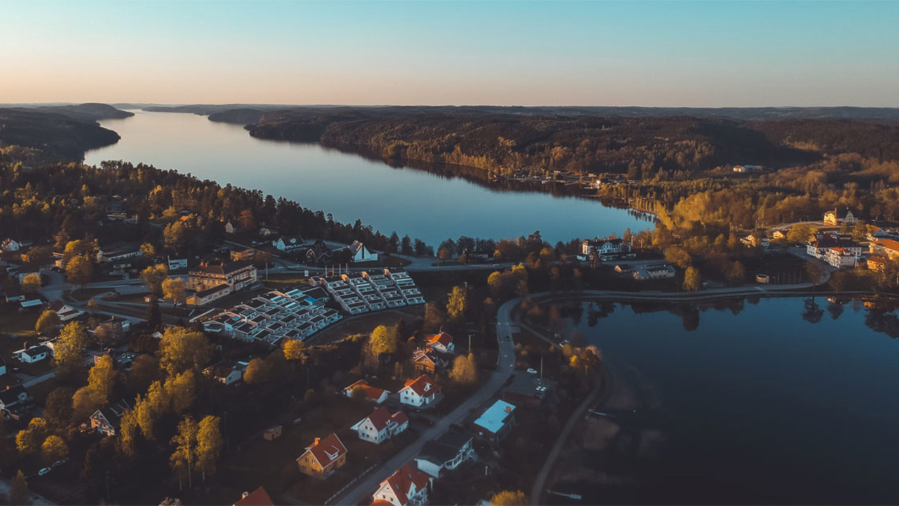 Drönare Solnedgång Över Ed